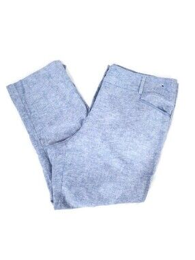 New York & Company Slate Blue Linen Cotton Straight Leg Fit Crop Pants Sz 12 NWT